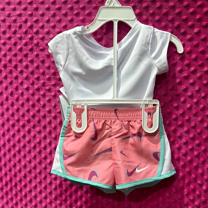 Nike Girls Short Sleeve Set with Pink shorts