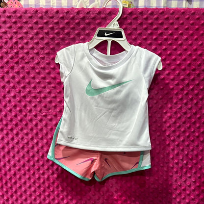 Nike Girls Short Sleeve Set with Pink shorts