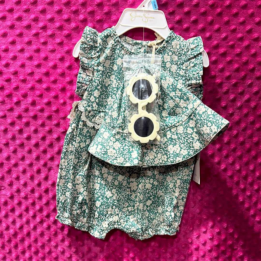 Jessica Simpson Green Floral Bubble Suit