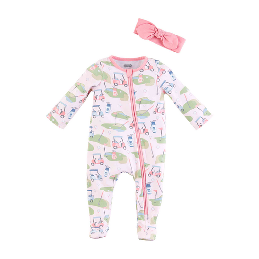 PINK GOLF BABY SLEEPER SET