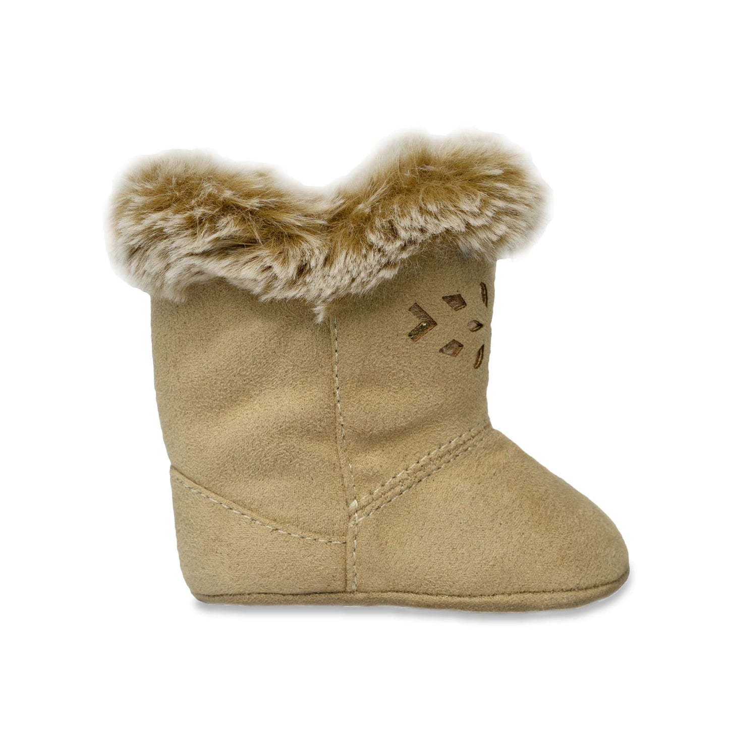 MELANIE 02-4342 Infant Tan Soft Sole Boots with Faux-Fur Trim